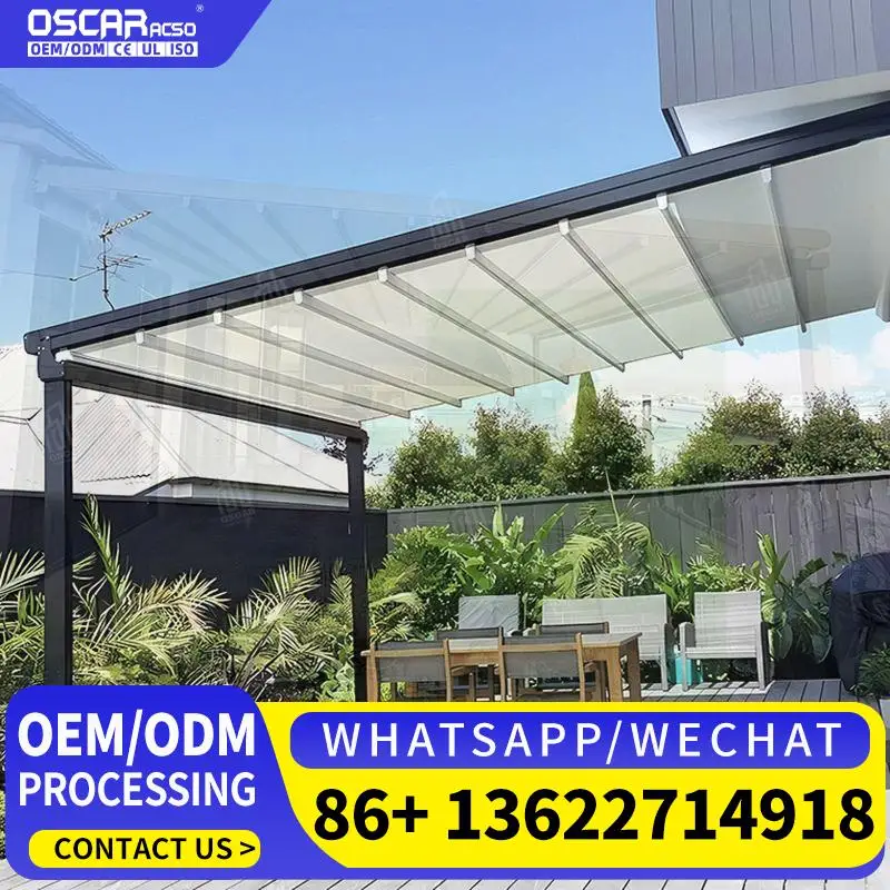 Waterproof Motorized Retractable Aluminum Pergola System with LED for Garden Patio Backyard Retractable Canopy Pergola