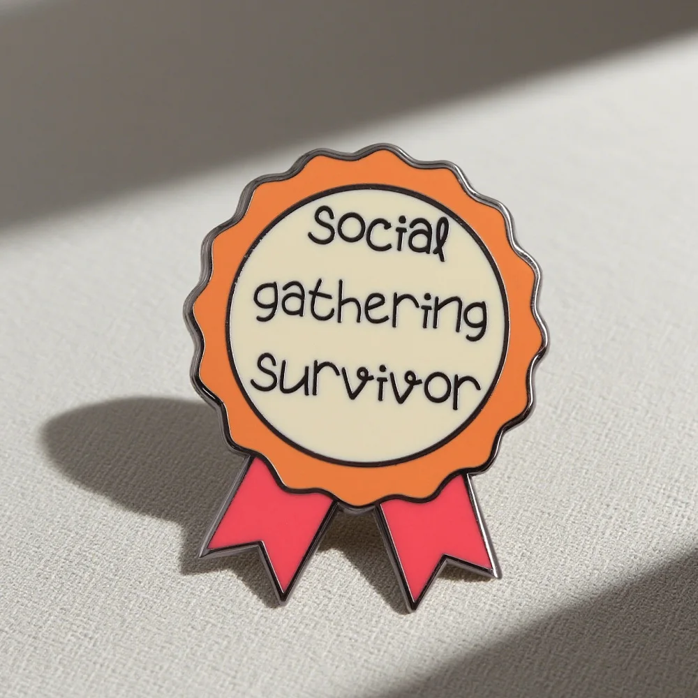 Medal Ribbon Style Brooch Social Gathering Survivor Slogan Badge Novelty Humor Lapel Pin for Daily Outfit Decoration Present