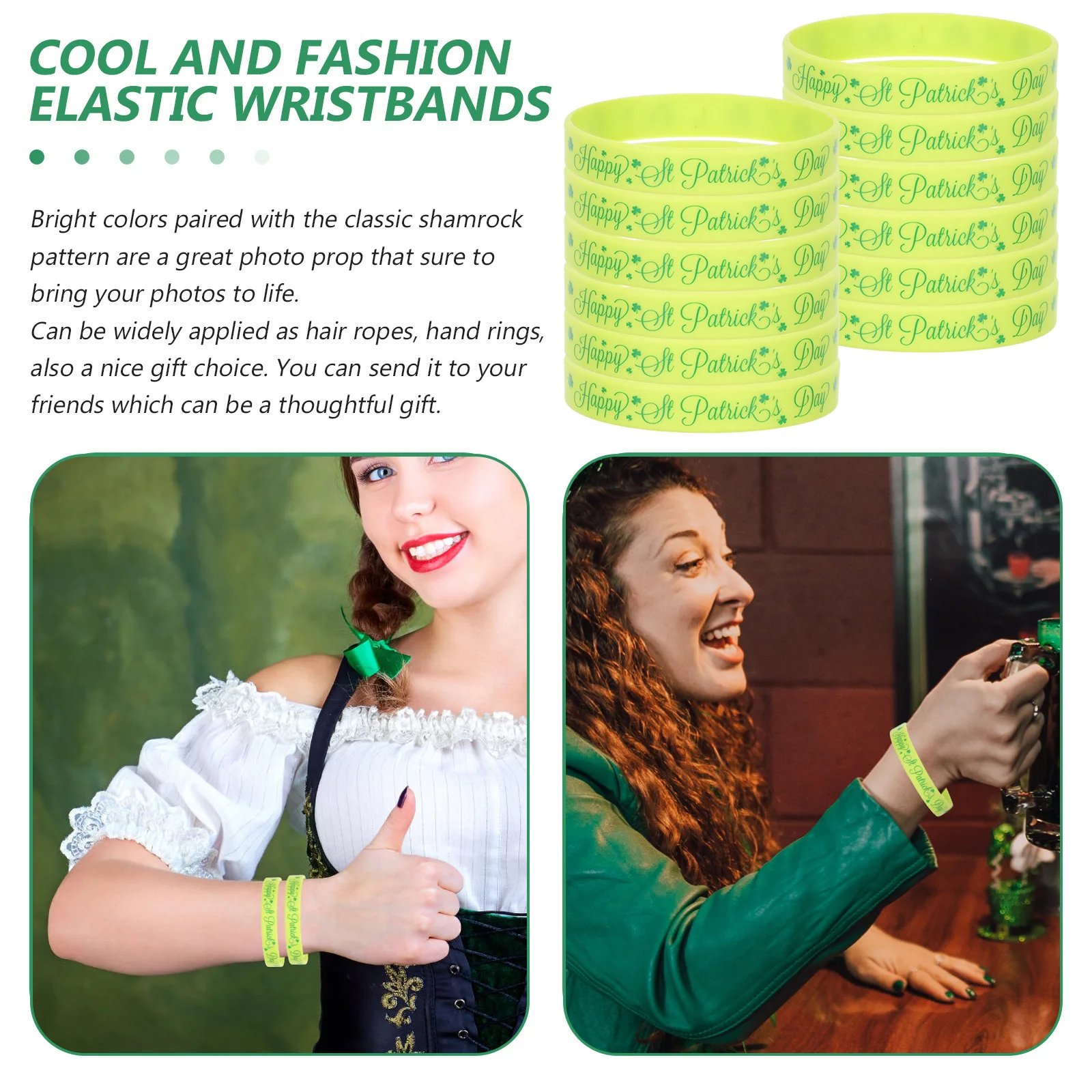 12 stuks St Patricks Day siliconen armbanden Shamrock polsbandjes stijlvolle Bangle Outdoor Party Decor siliconen armbanden