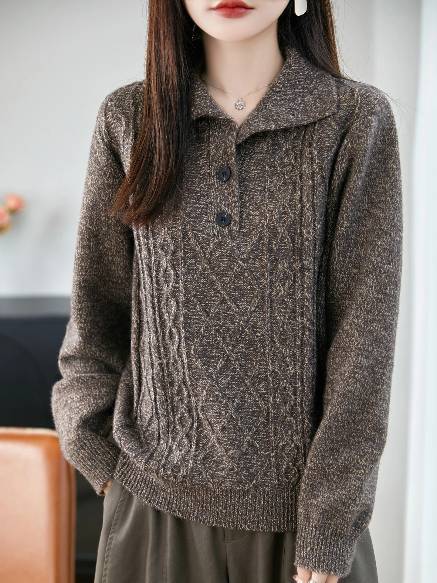 

Classic Autumn Winter Woman Sweater Thick Female Merino Wool Knitted Pullover Argyle Long Sleeve Clothing Tops Lady Loose Jumper