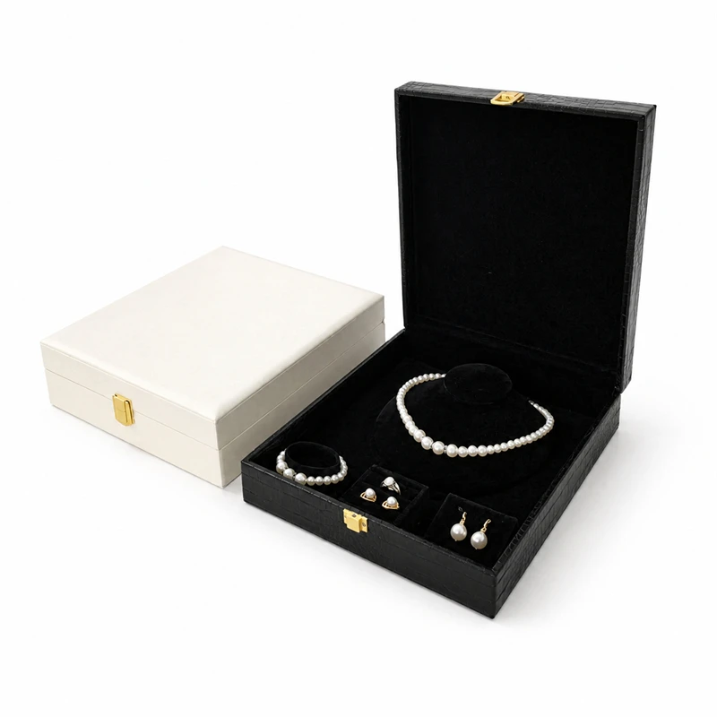 Luxury Jewelry Display Box PU Leather Pearl Necklace Bracelet Earring Storage Organizer Large Capacity Gift Box for Women