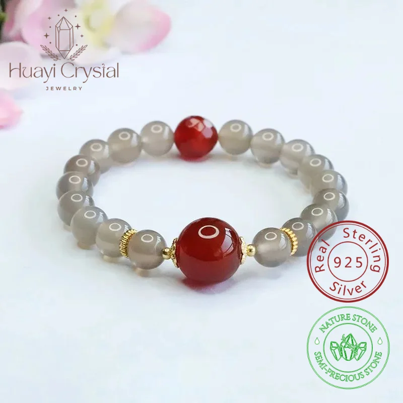 

Natural smoke purple chalcedony bracelet red agate bracelet Palace style jewelry for women