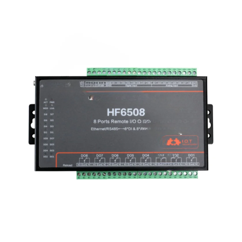 

AI Digital Analog to RS485 Ethernet WIFI Serial Server Modbus HF6508 8 Way Remote I/O Controller Switch 8Ch Network Relay 8DI