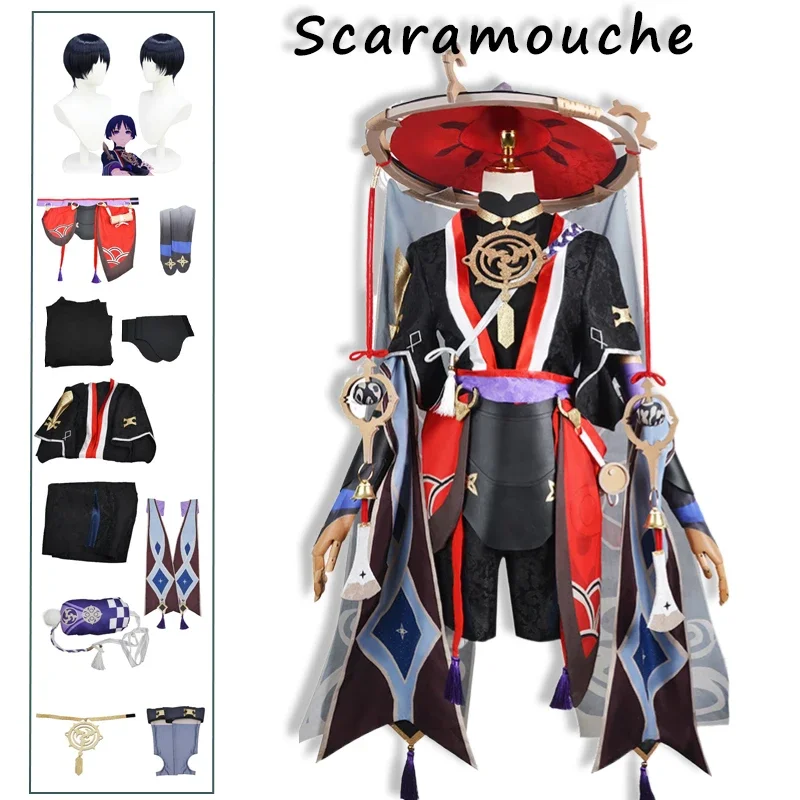 Scaramouche Cosplay Genshin Impact Kostüm Wanderer Perücke Schuh Set Anime Halloween Party Cosplay Uniform Männer Balladeer Kunikuzushi