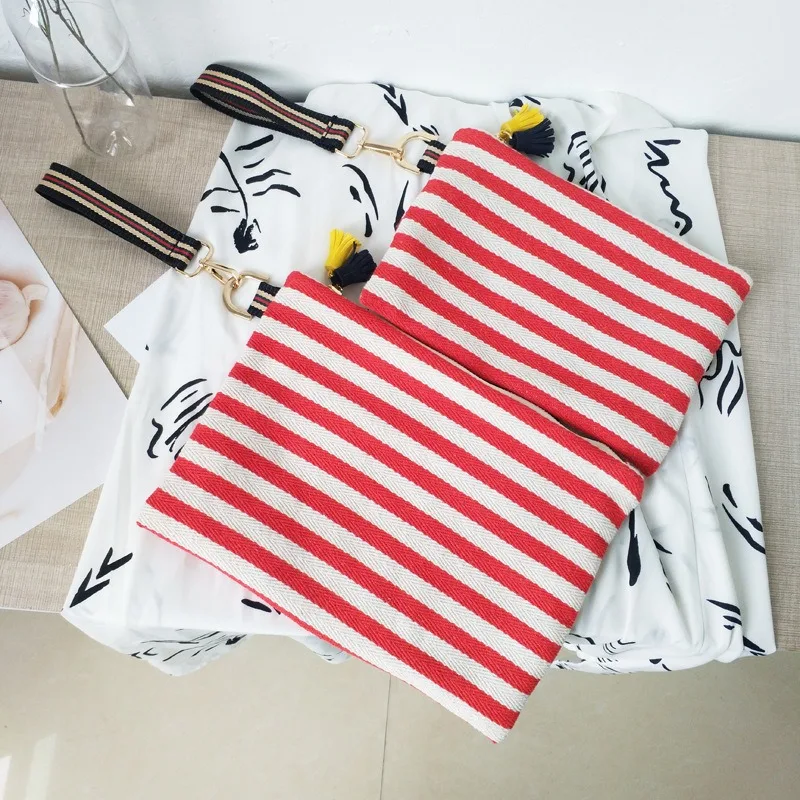 Striped Tassel Makeup Bag Zipper Canvas Makeup Bag Travel Split Large Capacitycosmetics Storage Bag Women image 5