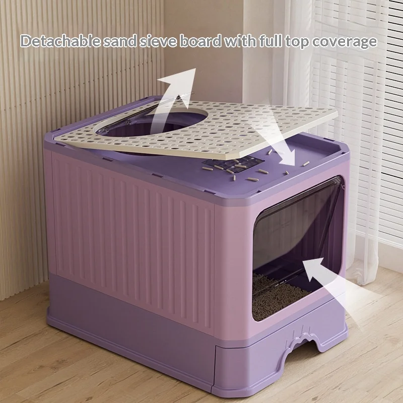 Caja de arena extra grande cerrada con olores y tapete antisalpicaduras - imagen 4