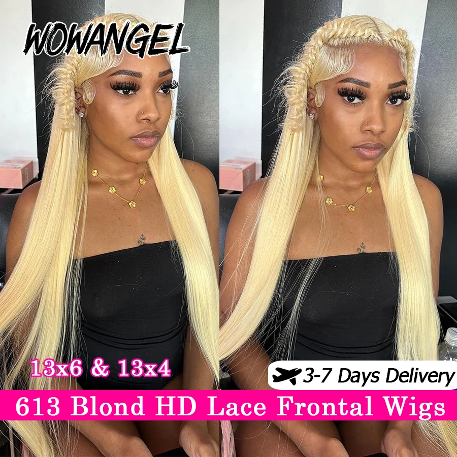 

Wow Angel 613 Blonde 13X6 HD Lace Full Frontal Wigs Straight Human Hair Wigs Pre Plucked Deep Parting Brazilian Hair For Women