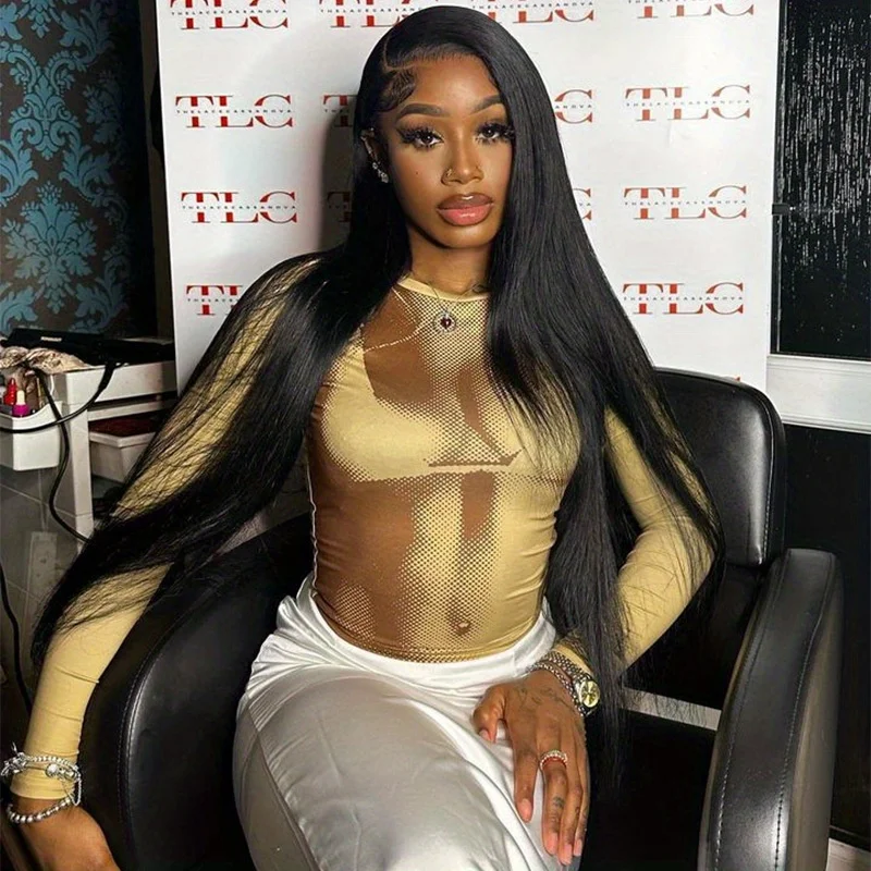 13x4 مستقيم الدانتيل شعر مستعار أمامي 13x6 HD شفاف البرازيلي 30 40 بوصة خصلات الشعر المستعار الإنسان للنساء السود شعر مستعار بدون صمغ