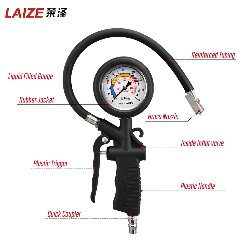 Air Compressor Accessories Kit Tire Inflation Air Nozzle With Pressure Gauge