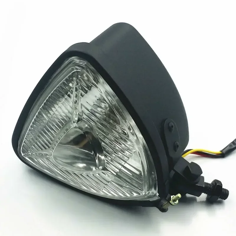 

Black Retro Triangle Motorcycle Headlight Cruiser Chopper For Cafe Racer Funbike VT