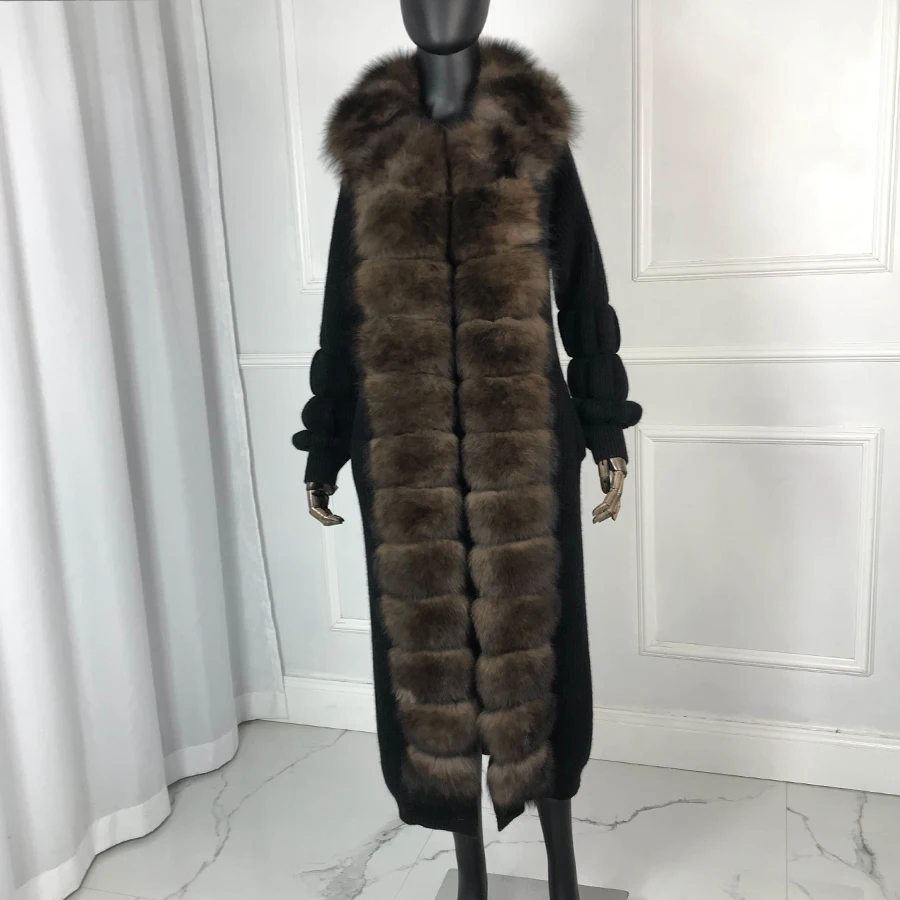 Kasjmier Vest Trui Poncho Volledige Mouwen Womens Fashion Coat Met Natuurlijke Fox Bontkraag Trim