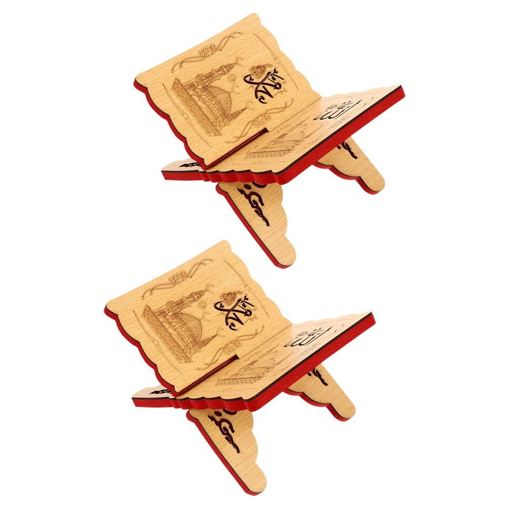 

2 Pcs Wooden Quran Bookshelf Living Room Children's Desktop Stand for Reading Delicate Holder Expandable