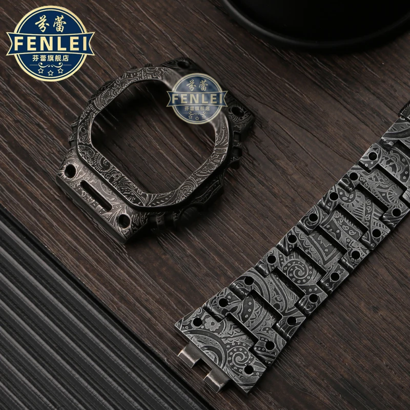 For Casio GMW-B5000 men Metal Watch Strap 316L Stainless Steel Carved GMW B5000 Vintage Watchband Case Bezel bracelet free Tools