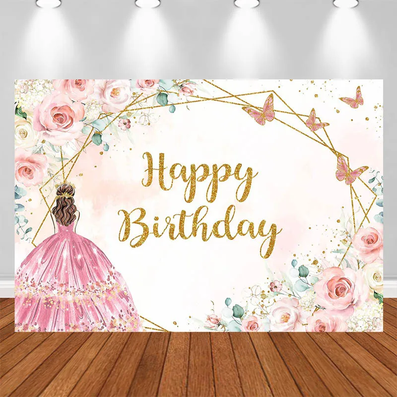 LS photography background Floral Frame Girl Crown Decor Birthday Cake Smash Baby Shower Kids Portrait Photo Backdrop Studio