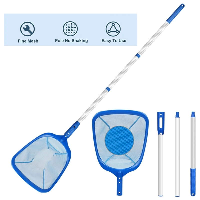 Pool Cleaning Tools With Telescoping Aluminum Pole And Nylon Medium Fine Mesh Cleaning Tool To Remove Leaves And Debris