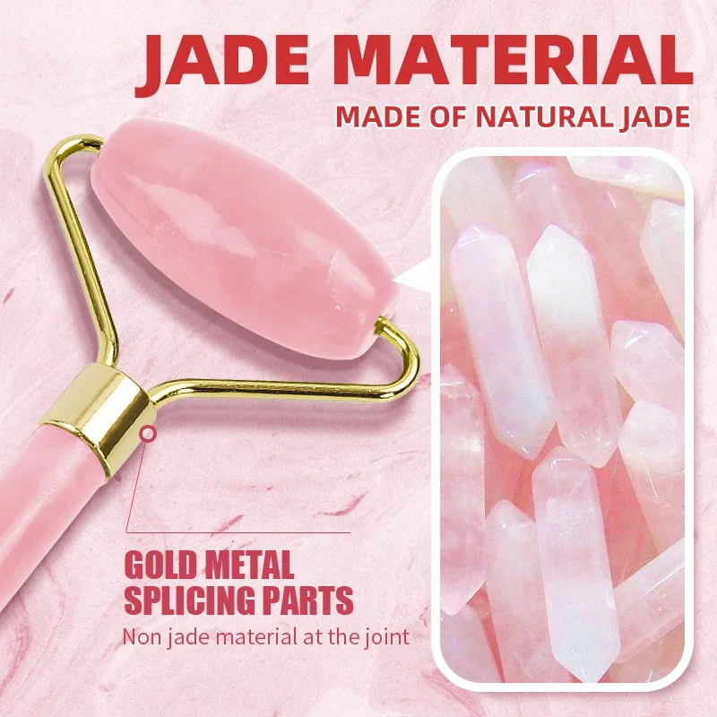 Natural Facial Massager Face Roller Gua Sha Scraper Double Heads Jade Stone Roller Skin Care Rose Quartz Massage for Face Body