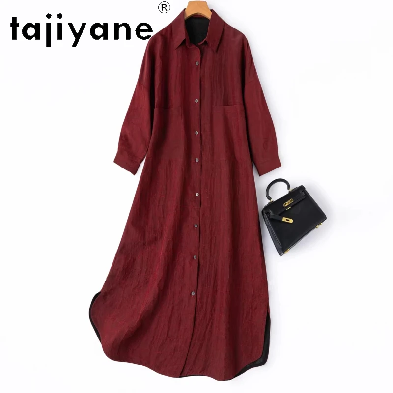 

TAJIYANE 100% Real Mulberry Silk Shirts Xiangyun Sha Red Long Shirt Women High Quality Spring Tops Woman Clothes 2026 Рубашка