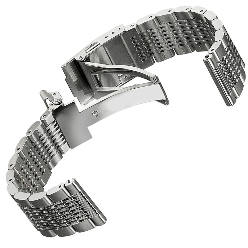 Cinturino per orologio in acciaio inossidabile massiccio per cinturini in rete per immersione Seiko Fibbia deployante Bracciale da lavoro lucido spazzolato 18/20/22/24mm