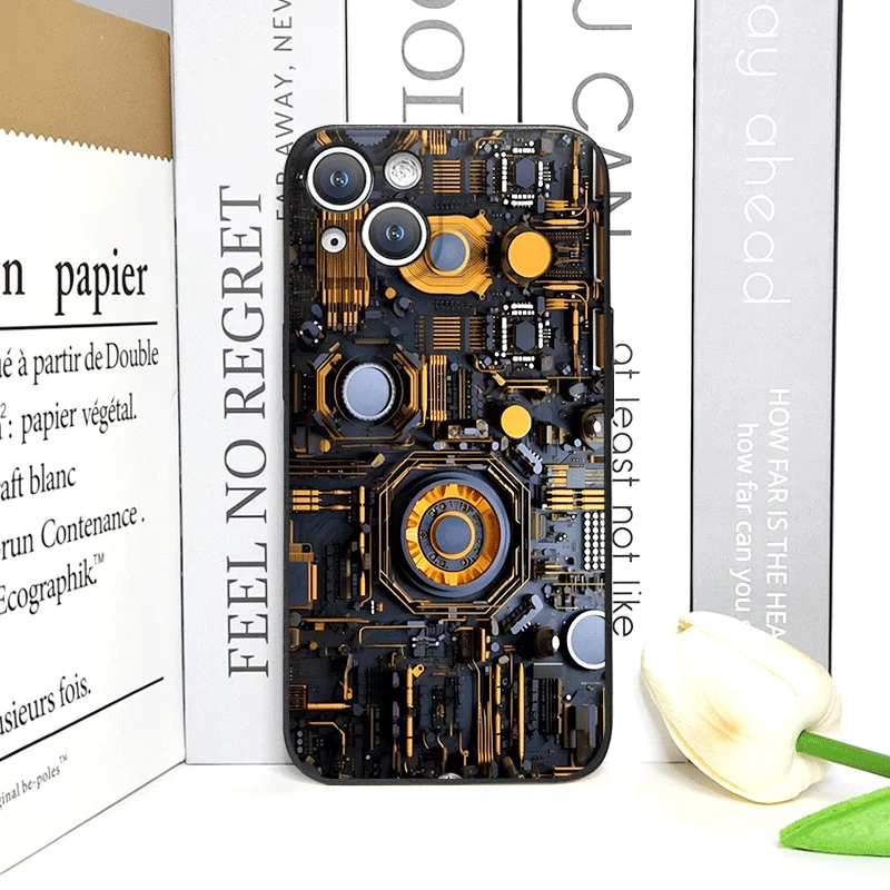 2D تقليد لوحة دوائر كهربائية نمط جراب هاتف آيفون 17 16 12 11 14 13 15 Pro Max Mini X XS XR 7 8 14 Plus غطاء ناعم Fundas