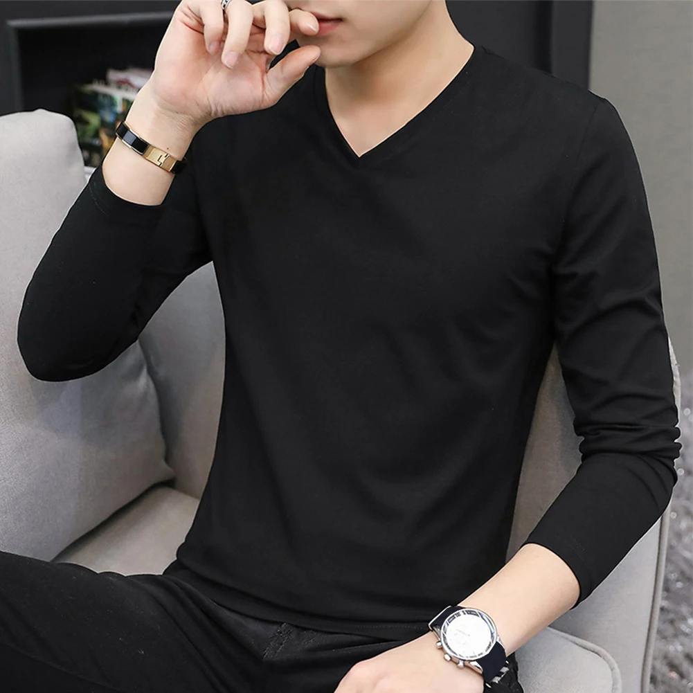 Men's Tee with V Neck Long Sleeves Slim Fit Design for Aesthetic Muscle Showcase during Workout Sessions Stylish Fitness Apparel