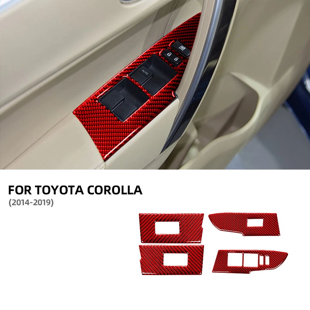 Carbon Fiber Black Fit for Toyota Corolla 2014 2015 2016 2017 2018 2019 Lift Window Key Panel Car Acceccories Interior Stickers