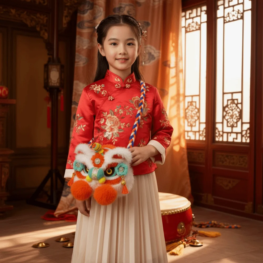 

Вязаная новогодняя сумка через плечо в китайском стиле, сумка для хранения в виде танца льва, кошелек для монет на Весенний фестиваль, сумка-мессенджер для студентов