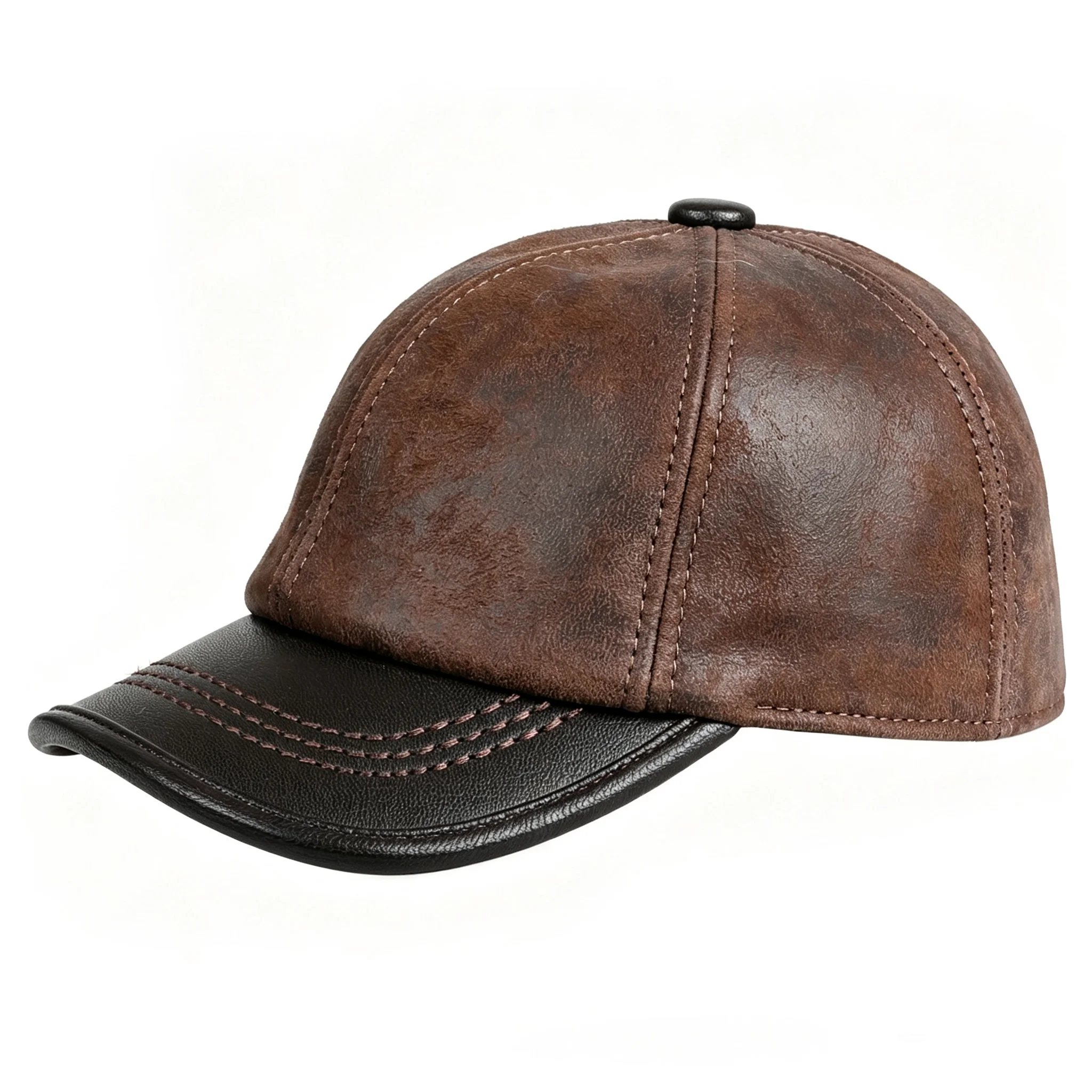 BOONJOVIA Unisex Vintage Washed Distressed Genuine Suede Leather Baseball Cap Real Leather Hats For Men Women