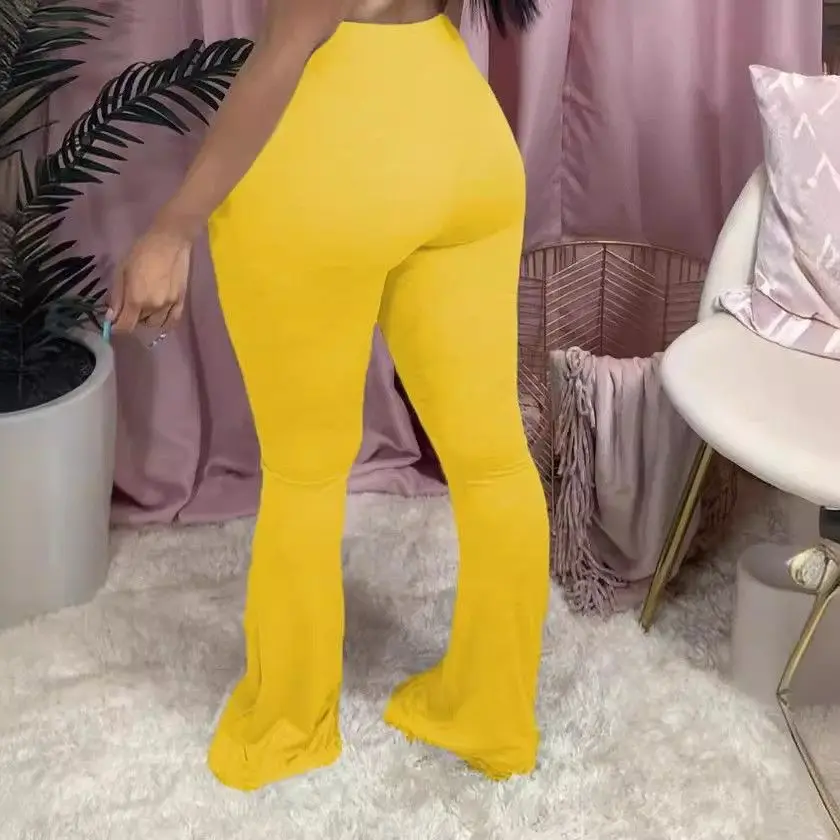 Pantaloni casual sexy a vita alta con campana Bot per donna Pantaloni lunghi a tracolla autunnali attillati Miscela di cotone poliestere lavabile