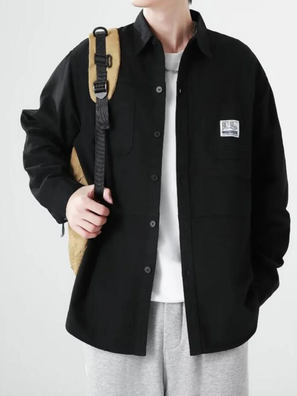 

Мужская хлопковая рубашка-поло свободного кроя в стиле ретро для работы, весна-осень, большие размеры, модная, для ношения под одеждой