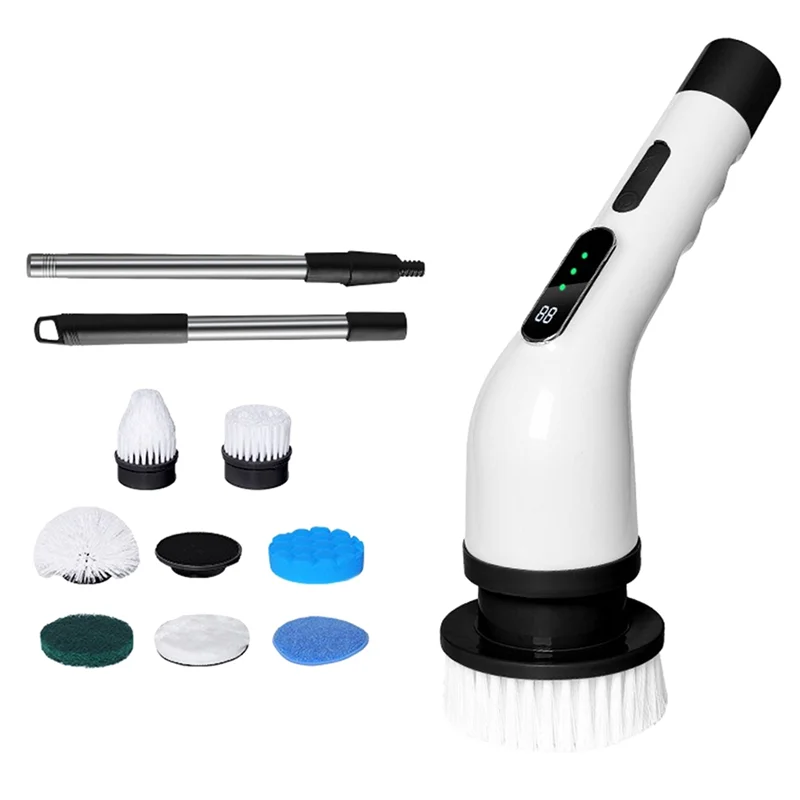 N02R-Spazzola per pulizia elettrica multifunzionale Lavapavimenti portatile telescopico con ricarica wireless a 9 teste per uso cucina e bagno