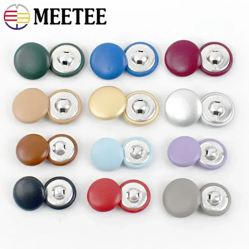 Meetee 50 sztuk 11-28mm skórzany guzik do marynarki płaszcz ozdobna klamra okrągłe guziki z chwytem ubrania zapięcie do szycia akcesoria