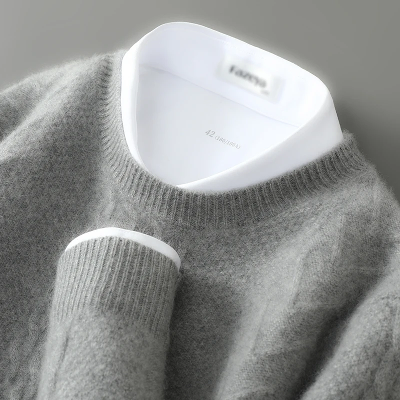 Autumn And Winter New Sweater Men's Round Neck Solid Color Sweater Head Long Sleeve Leisure Padded Wool Knit Bottoming Shirt.