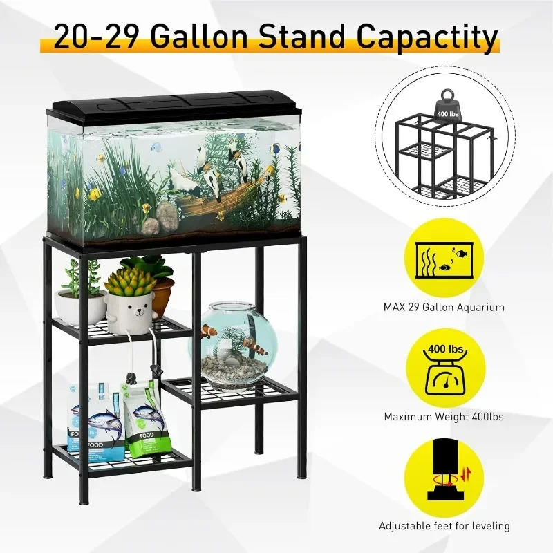 Aquarium Stand 20 Gallon, Metal Fish Tank, 3Tier Turtle Reptile Terrarium Stand for Living Room Office