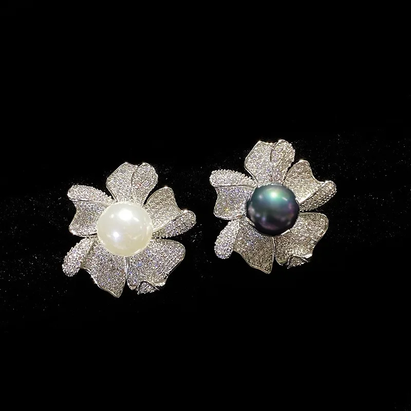 

MDL Moissanite style natural pearl beads ring gold-plated Tahitian black flowers temperament match finger ring