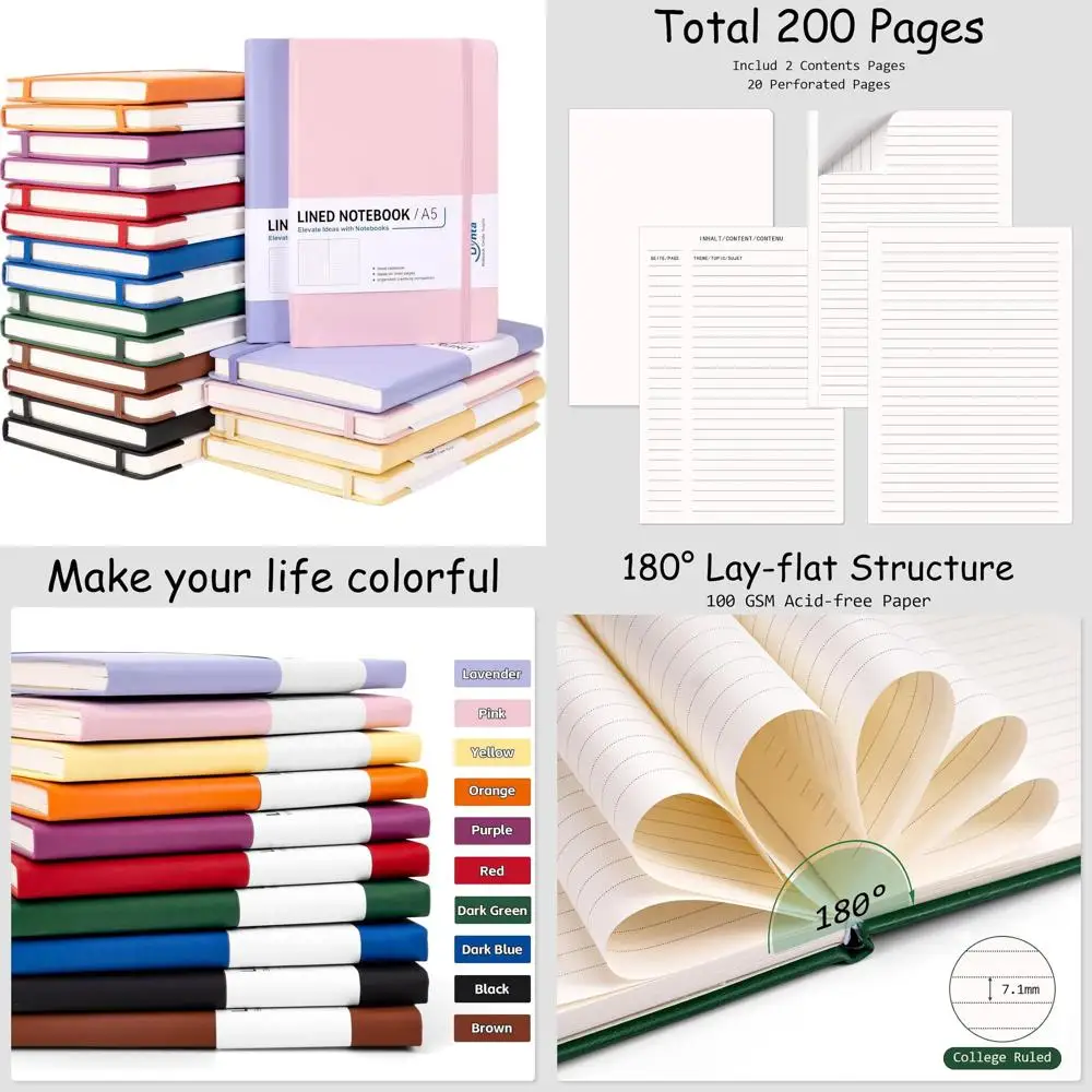

20-Pack A5 Lined Journals, 200-Page Notebooks, 5.8x8.4 inches, 10-Color Options, College Ruled for Men & Women
