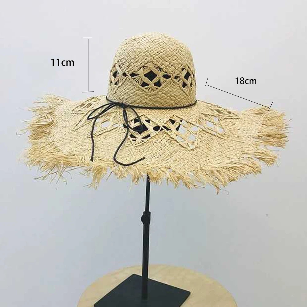 2019 new Fashion Wide Brim Large Fields Straw Hats For Women Hollow Out Ladies Beach Sun Hats Fluff Floppy Summer Caps Boater