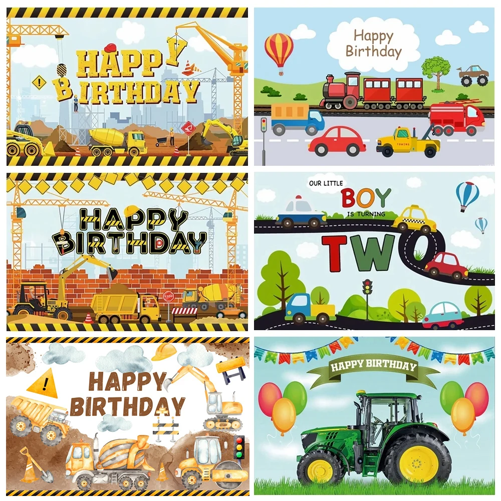 Construction Team Backdrop Excavator Car Traffic Crane Builder Baby Boy Birthday Party Decor Photo Background Photography Props