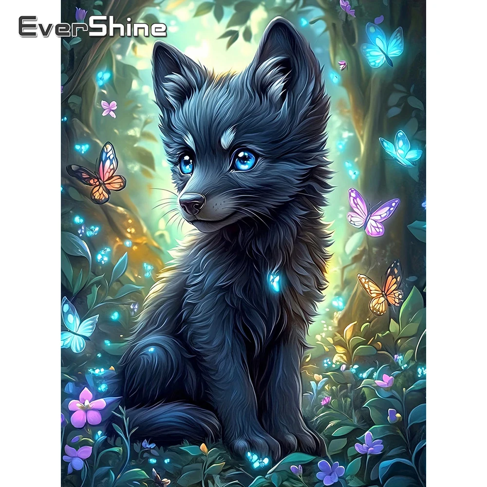 EverShine Diamantmalerei Tier Vollquadratische Stickerei Wolf Bild Strass Mosaik Schmetterling Kinderhobby