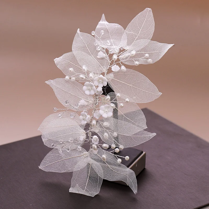 Handmade Leaves Flowers Pearls Women Headbands Beads Bridal Hairbands For Wedding Hair Accessories image 2