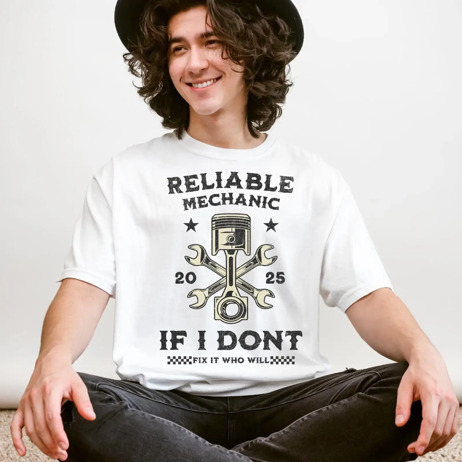 Reliable Mechanic Piston Wrench Print T Shirt Funny for Auto Mechanics Automotive Lovers Father's Day Birthday Casual Top