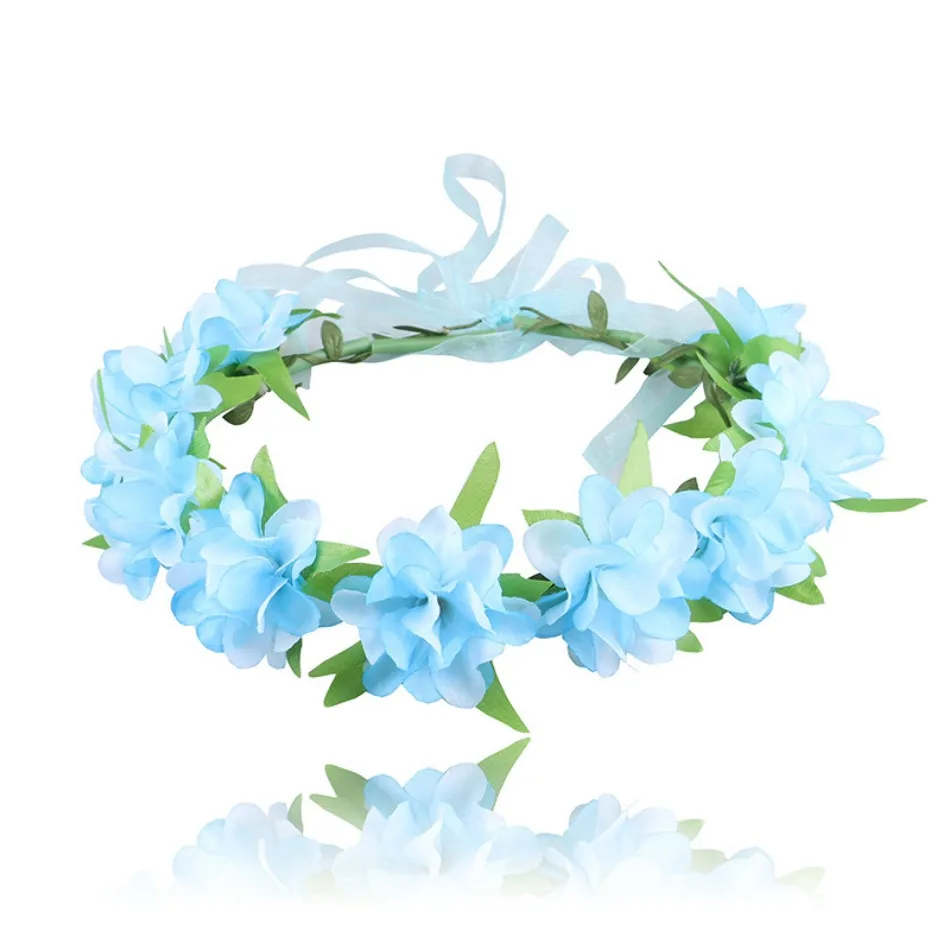 Princess Garland Blue Pink Wreath Women Girl Hair Accessories Floral Hoop Headwear Beach Wedding Party Supplies Flower Crown