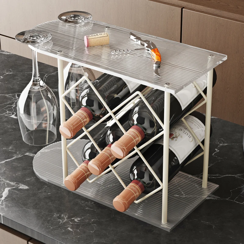 

Space-Saving Dual-Level Wine Rack-Slanted Bottle Inverted Glass Storage, Industrial Metal & Wood Base for Bar Organization