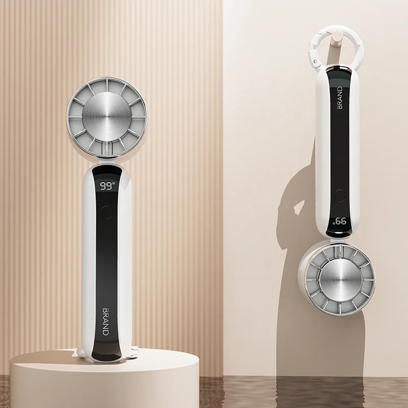 Suitable forNew Mini 5000mAh Semiconductor Refrigeration Handheld Fan Ice Compress Refrigeration Folding Neck Digital Display