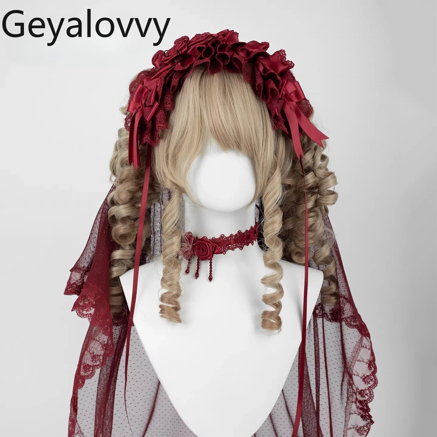 

Japanese-style Handmade Lolita Hair Accessories Sweet and Cute Hair Clips for Girls Versatile Red Lace Bow Headband