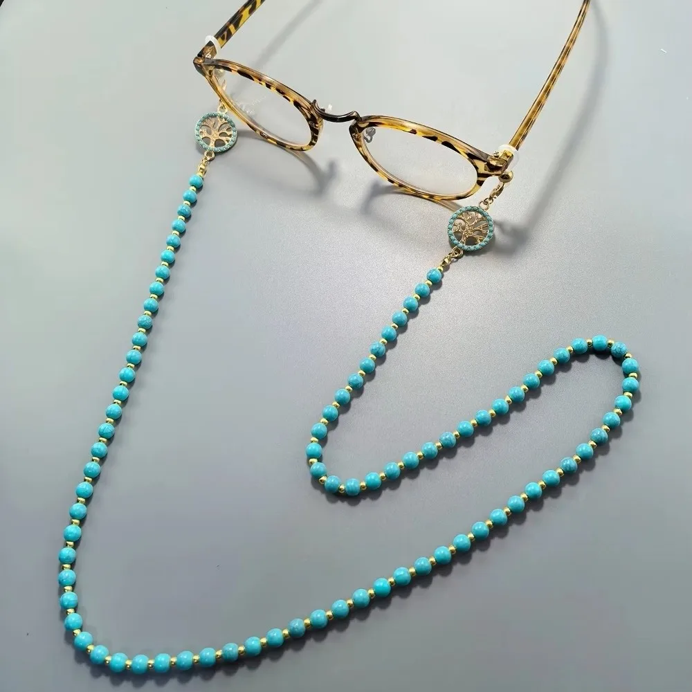 Imitation Turquoise Glasses Hanging Chain Anti Slip Design Diamond Inlaid Glasses Anti Slip Rope Pearl Inlaid Fashion Accessory