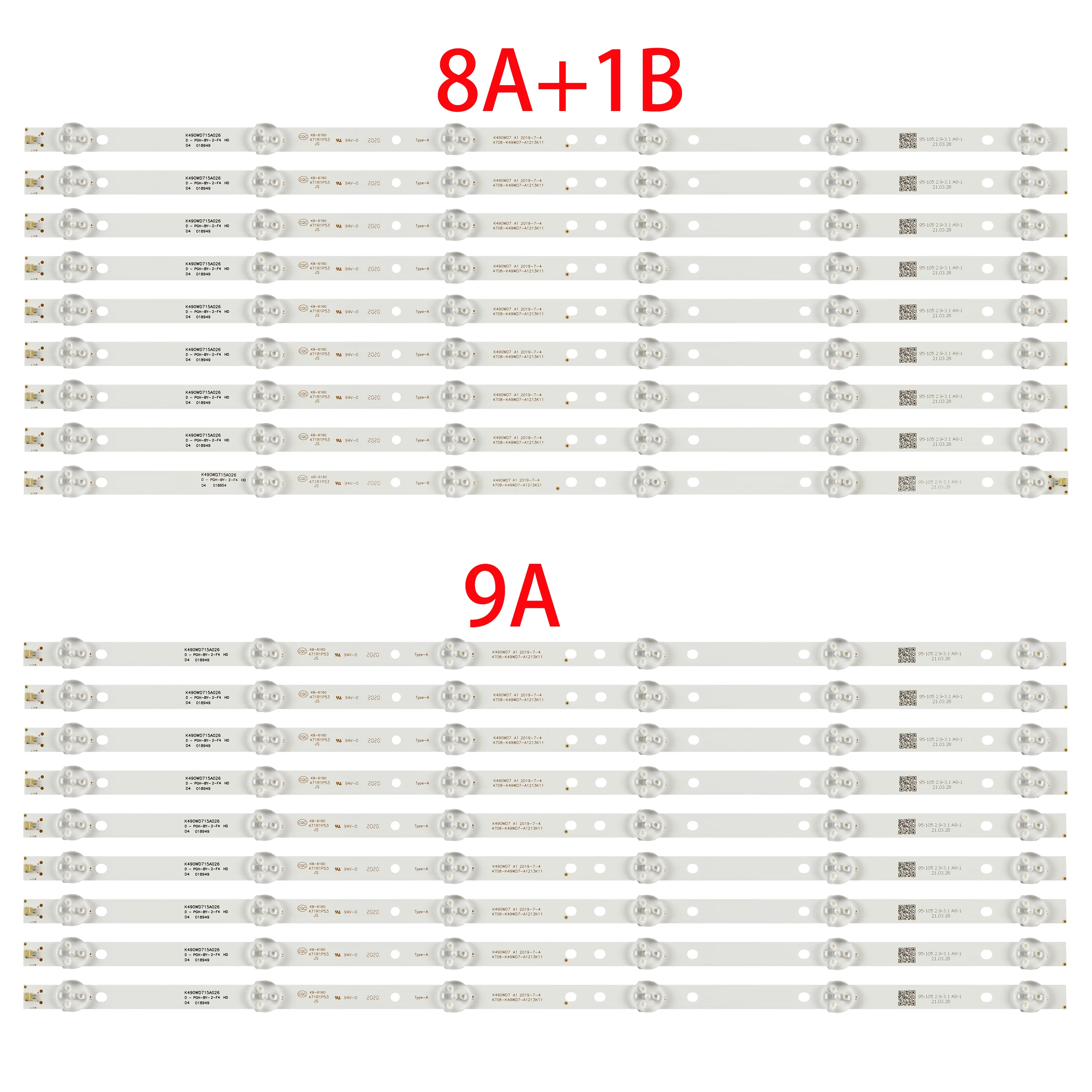 

9pcs LED backlight strip for DEXP F49B7000T 49PUF6050 49PFL3445 PH49PFG5001/78 49PUF6050/T3 K490WD7 A1 A2 4708-K490WD-A2213K01