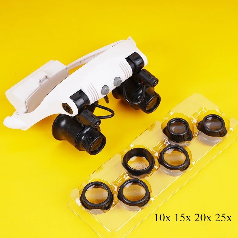 

10x 15x 20x 25x Magnifying Glass with Light Jeweler Watchmaker LED Telescopic Headband Magnifier Glasses Reading Loupe Eyewear