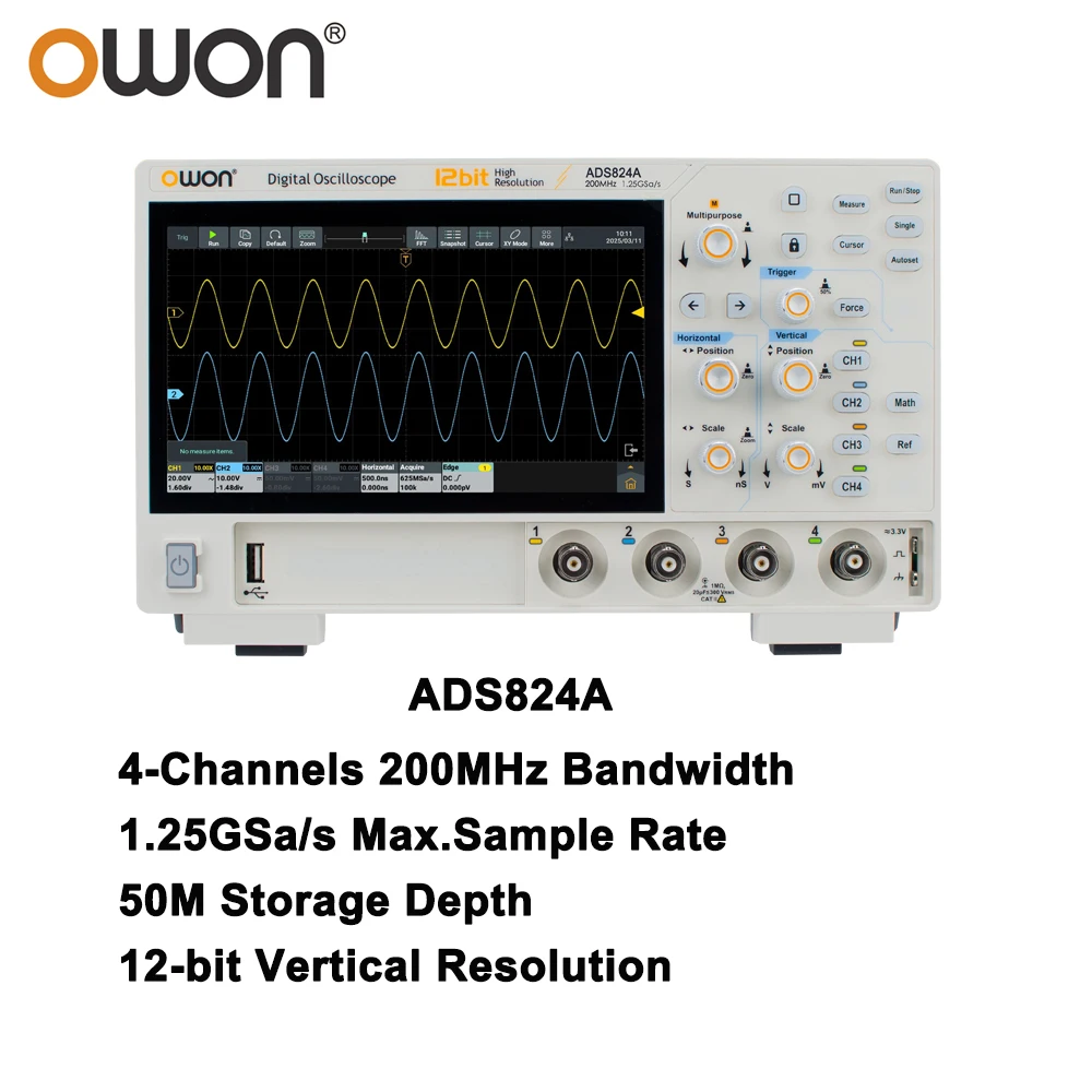 OWON ADS824A 4CH 200MHz 1.25GSa/s Digital Storage Oscilloscope