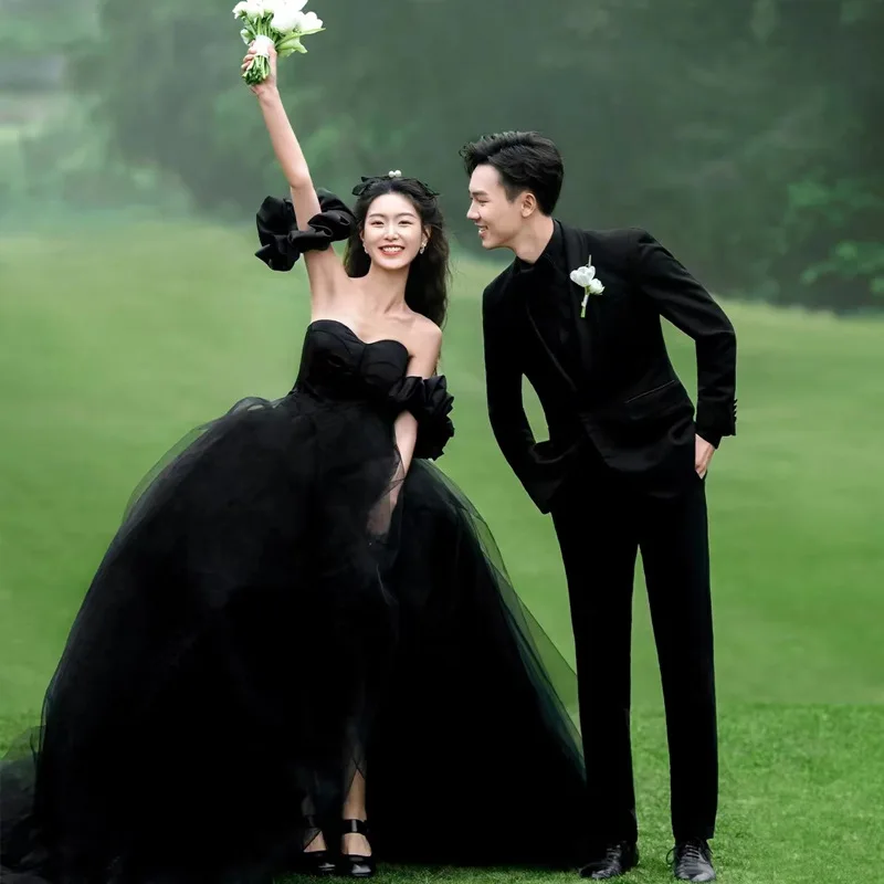 Customized Black Ball Gown Wedding Dresses With Separate Sleeves Court Train Bridal Gowns Formal Vestido De Noiva robe mariage
