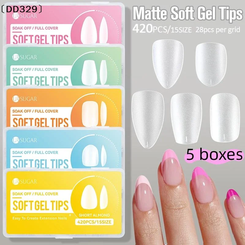 100/420 Stück Matte Soft-Gel-Nagelspitzen, vollflächige künstliche Nagelspitzen zum Aufdrücken, Acrylnägel, kurze Mandel- und Sargform, künstliche Nägel 〔DD329〕